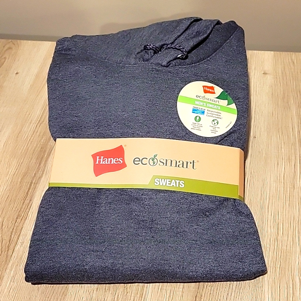 NWT Men's Hanes Eco-Smart Sweatshirt Hoodie, Dark Grey L